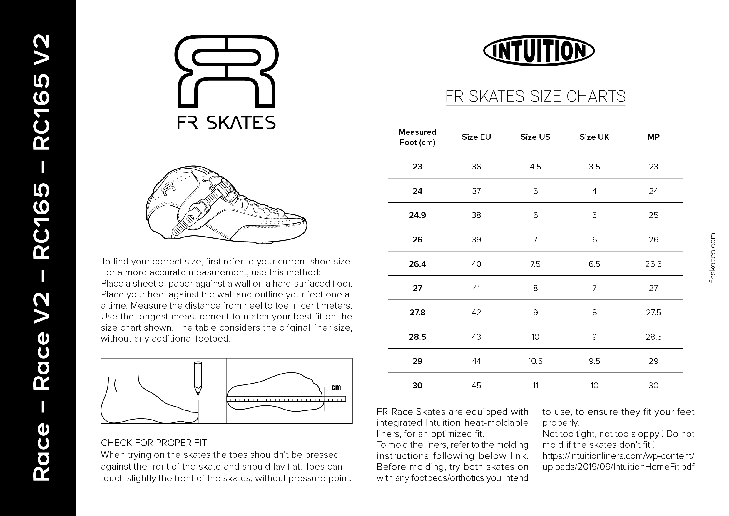 FR SIZE CHART - RACE - 2025